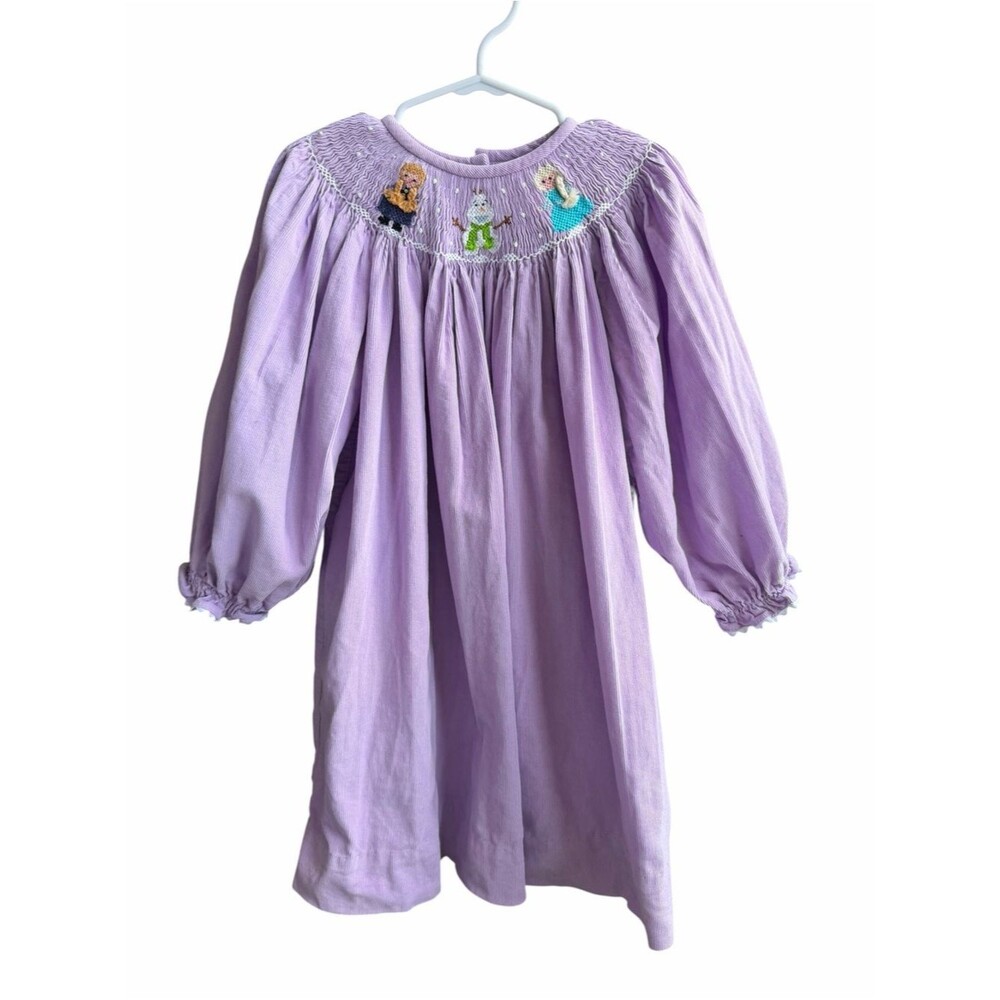 Zuccini Kids Frozen Smocked Dress Girls 3T Lavender Anna Elsa Olaf Corduroy